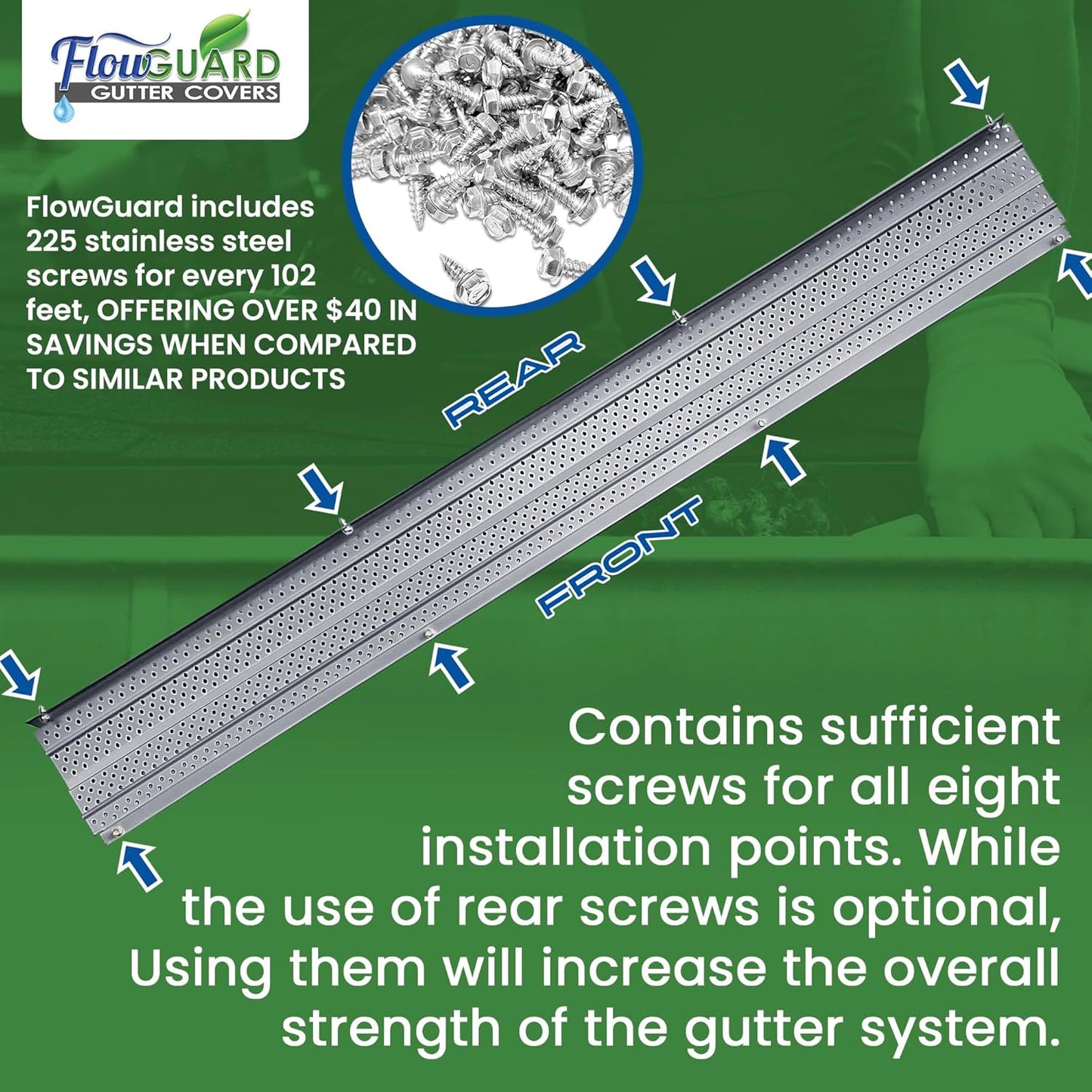 5"HIGH CLEARANCE RESIDENTIAL FlowGuard USA Made Professional DIY 5 Inch High Clearance 50-Year Gutter Cover System - Matte - Aluminum Gutter Guards
