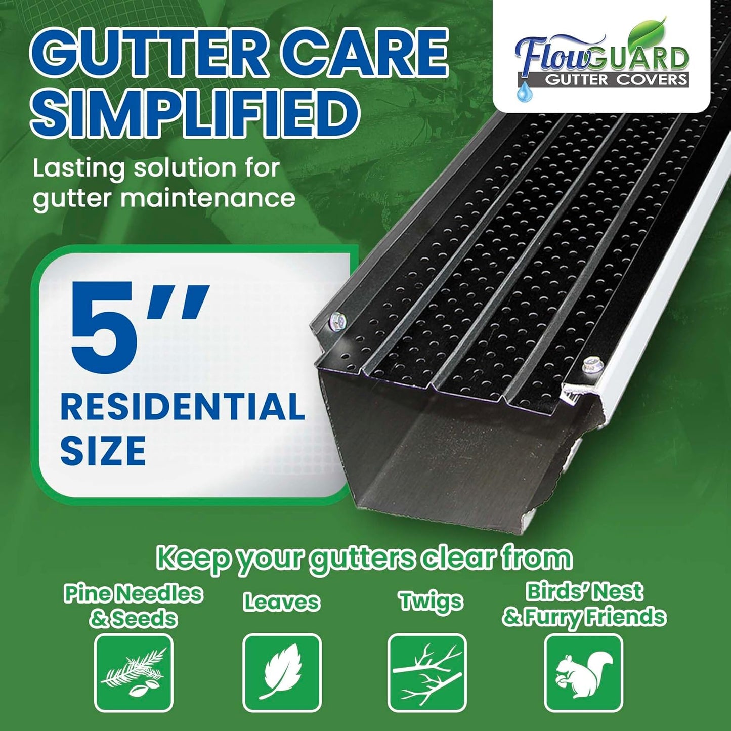5" RESIDENTIAL FlowGuard USA Made Professional DIY 5 Inch 50-Year Gutter Cover System - Thermal Thaw Black -Aluminum Gutter Guards