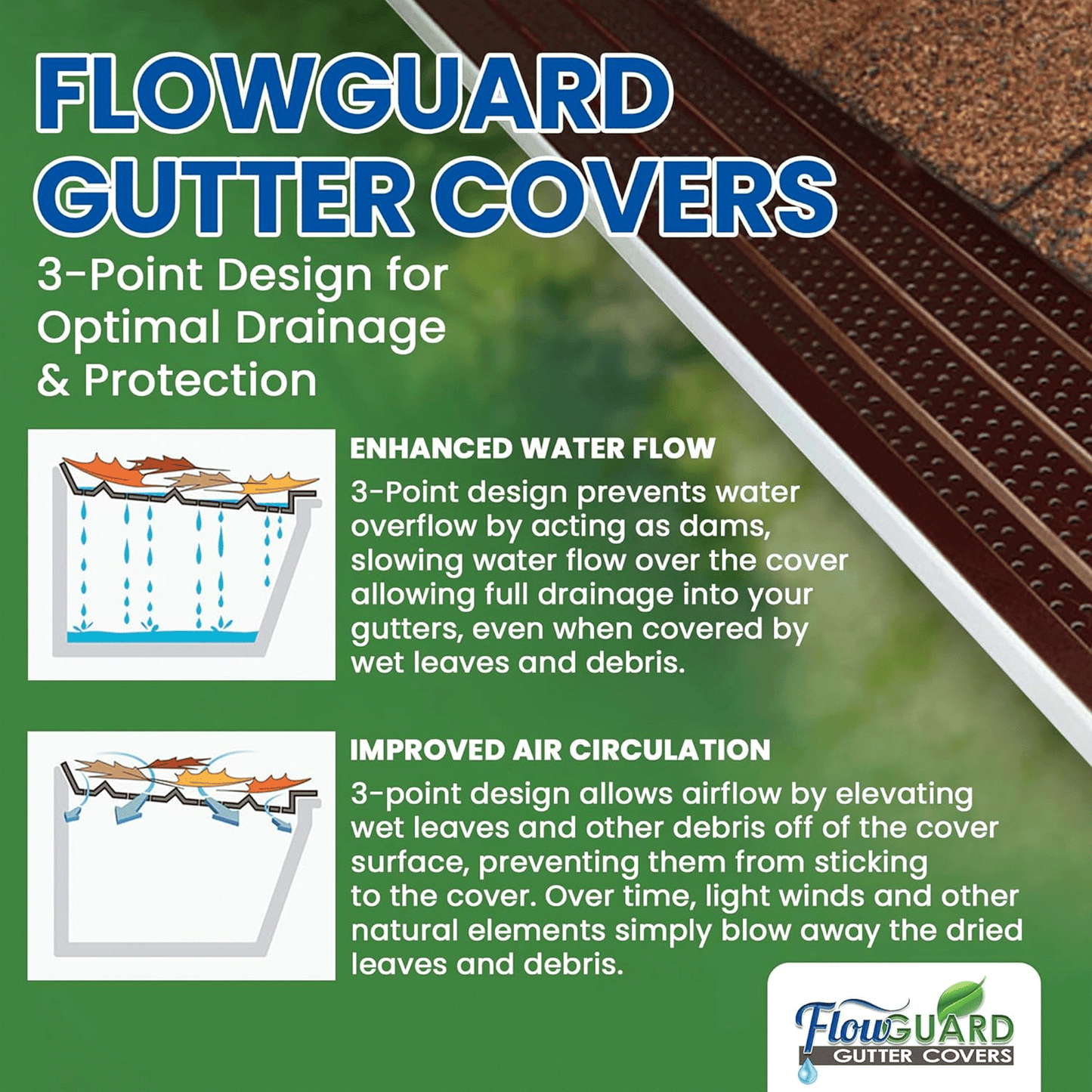 6"COMMERCIAL FlowGuard USA Made Professional DIY 6 Inch 50-Year Gutter Cover System - Brown - Aluminum Gutter Guards