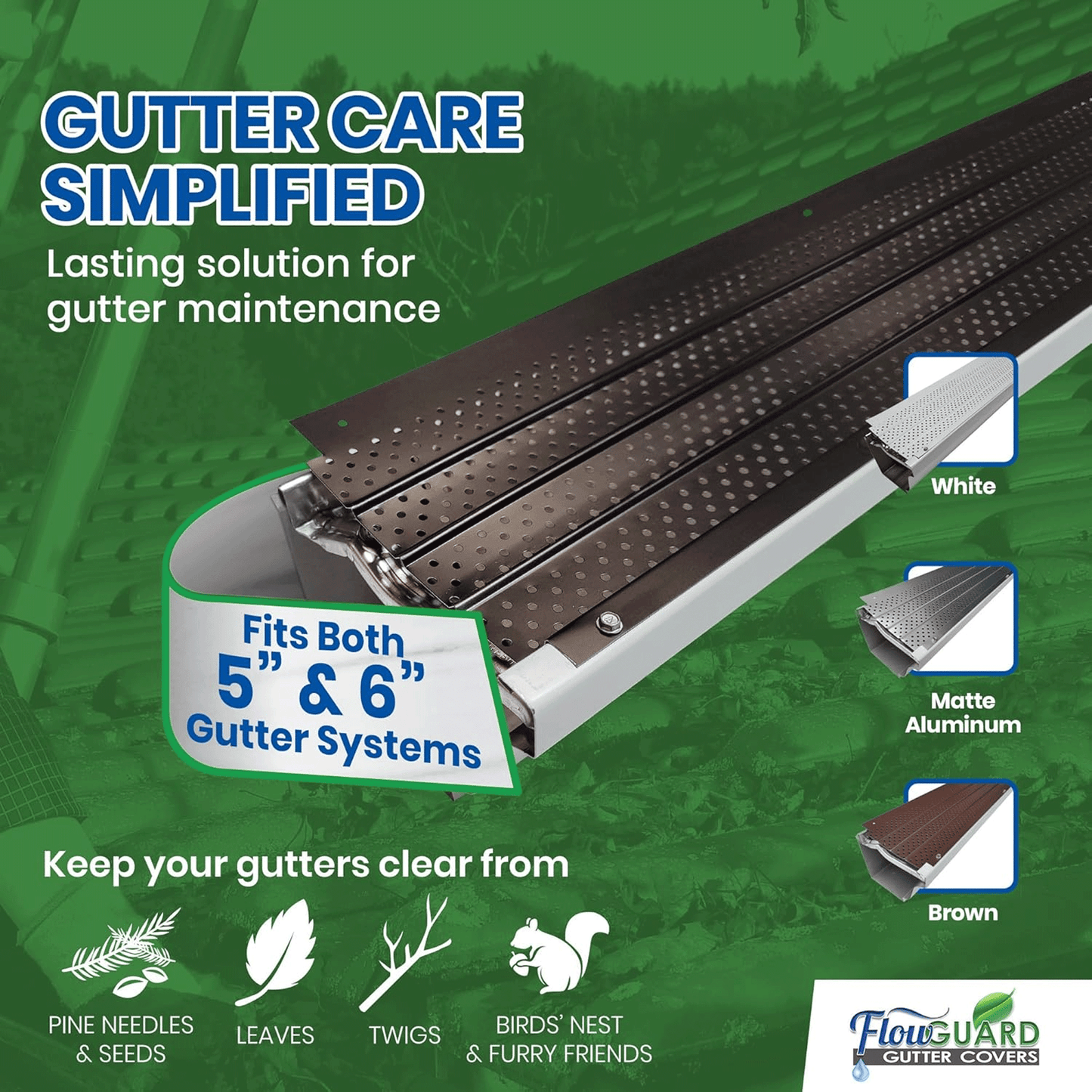 5" 6" SLIP UNDER FlowGuard USA Made Slip Under Shingle Professional DIY Universal 5 Inch & 6 Inch 50-Year Gutter Cover System - Thermal Thaw Black - Aluminum Gutter Guards