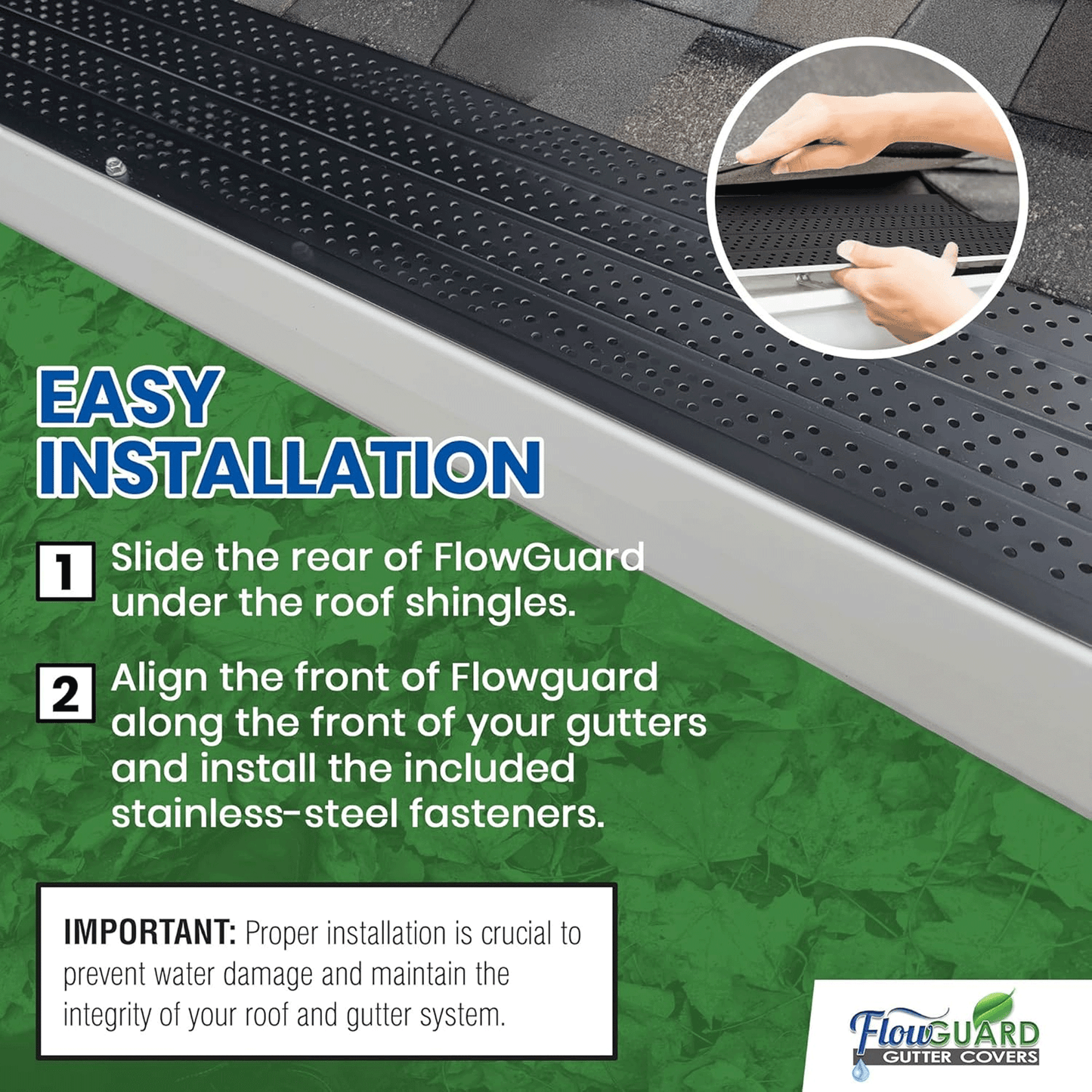 5" 6" SLIP UNDER FlowGuard USA Made Slip Under Shingle Professional DIY Universal 5 Inch & 6 Inch 50-Year Gutter Cover System - Thermal Thaw Black - Aluminum Gutter Guards