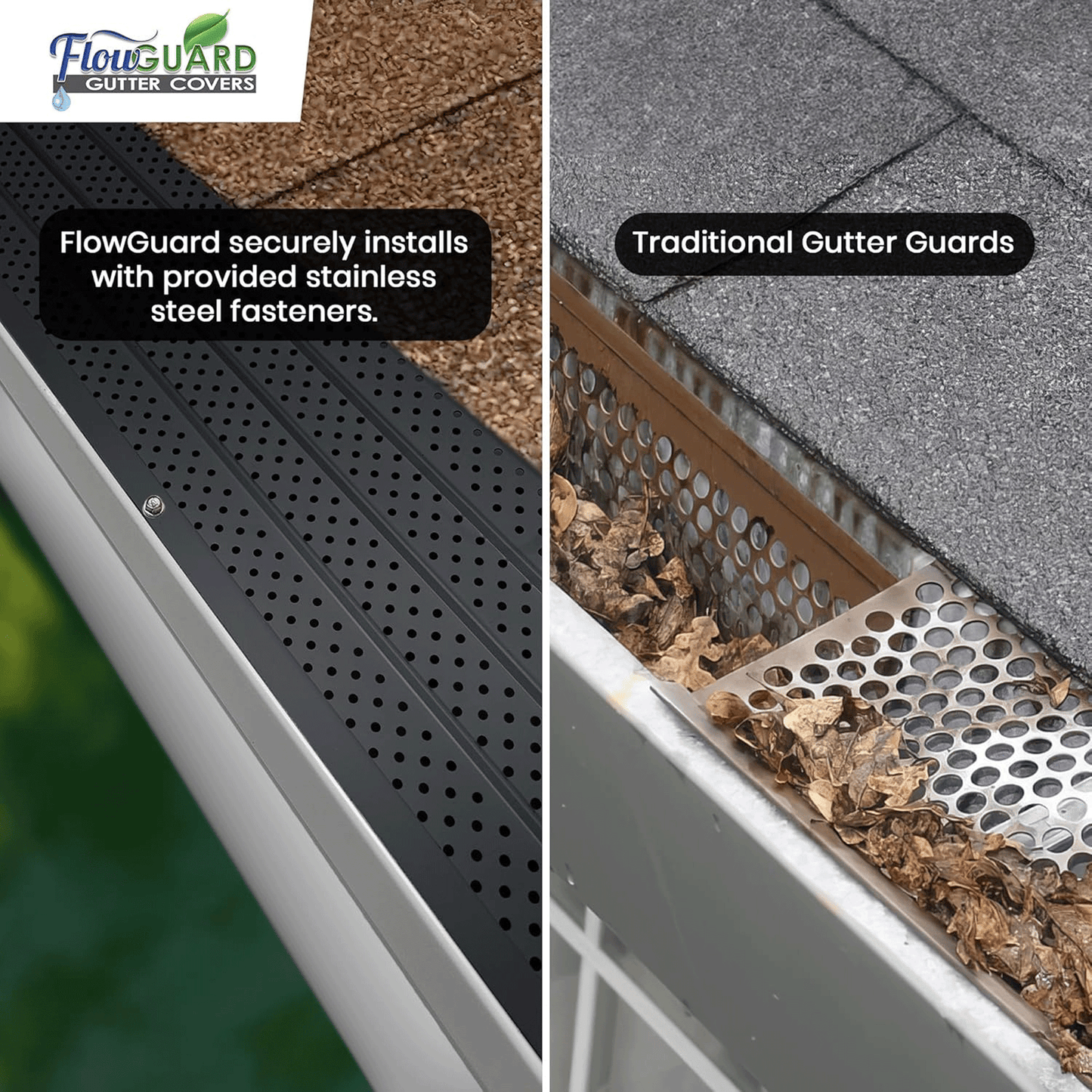 5" 6" SLIP UNDER FlowGuard USA Made Slip Under Shingle Professional DIY Universal 5 Inch & 6 Inch 50-Year Gutter Cover System - Thermal Thaw Black - Aluminum Gutter Guards