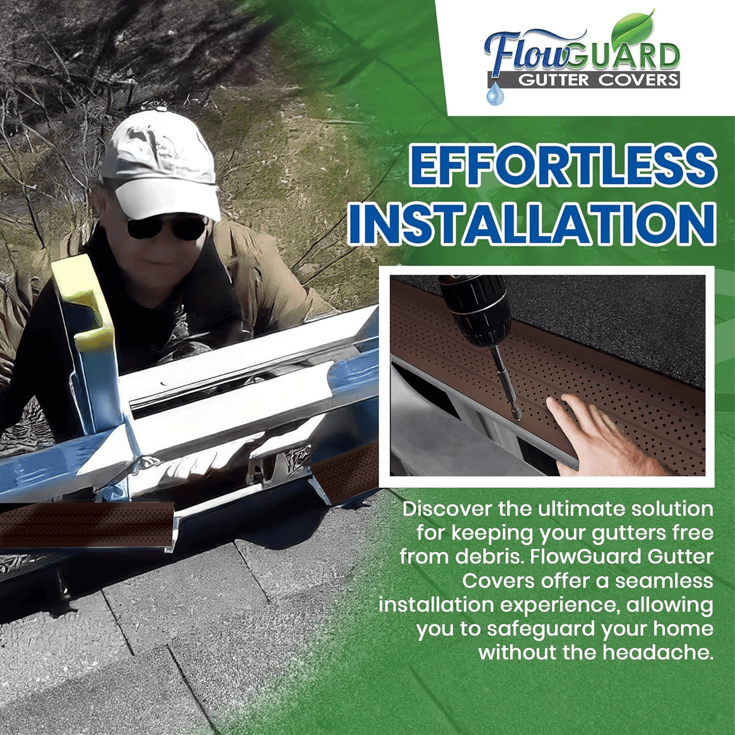 5" 6" SLIP UNDER FlowGuard USA Made Slip Under Shingle Professional DIY Universal 5 Inch & 6 Inch 50-Year Gutter Cover System - Brown - Aluminum Gutter Guards