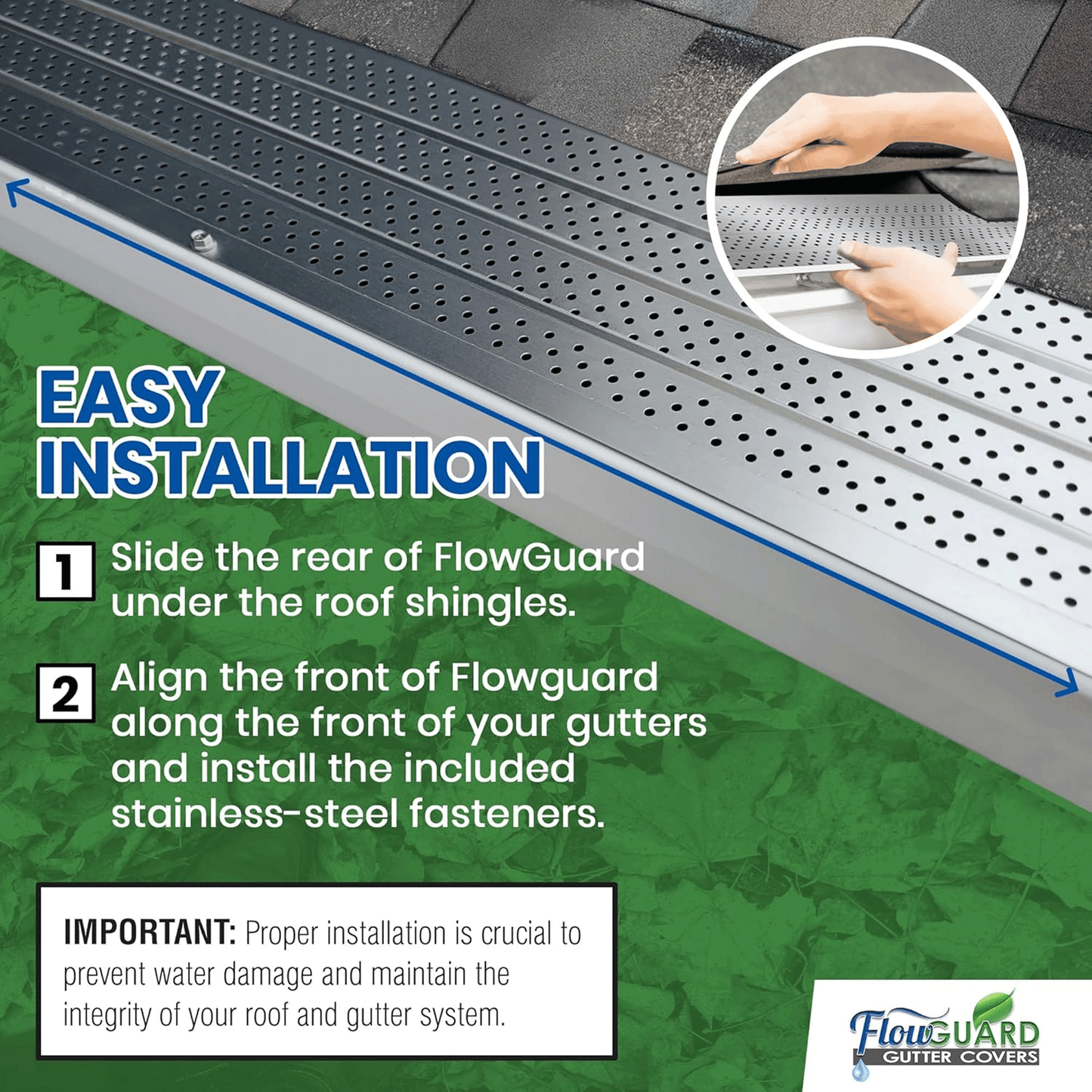 5" 6" SLIP UNDER FlowGuard USA Made Slip Under Shingle Professional DIY Universal 5 Inch & 6 Inch 50-Year Gutter Cover System - Matte - Aluminum Gutter Guards