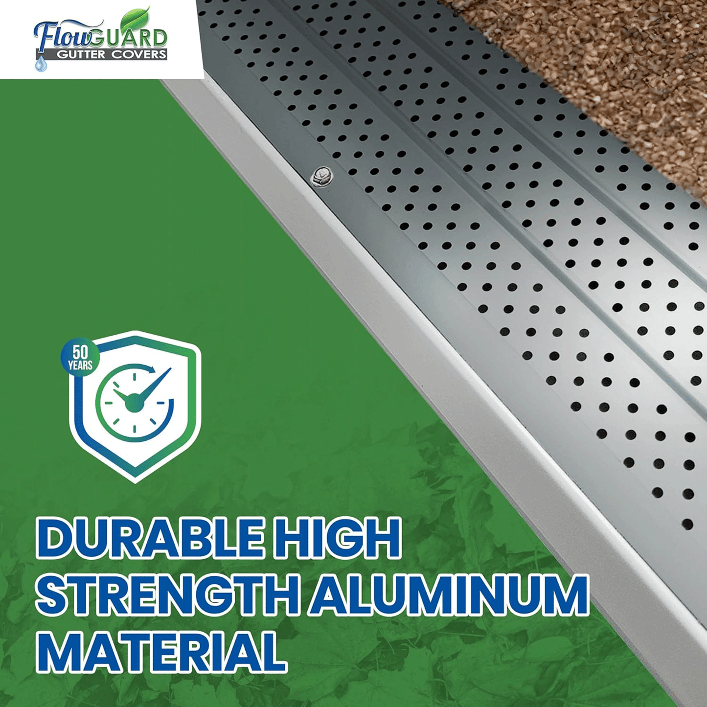 5" 6" SLIP UNDER FlowGuard USA Made Slip Under Shingle Professional DIY Universal 5 Inch & 6 Inch 50-Year Gutter Cover System - Matte - Aluminum Gutter Guards