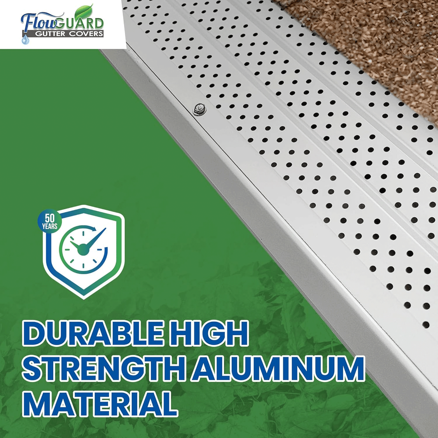 5" 6" SLIP UNDER FlowGuard USA Made Slip Under Shingle Professional DIY Universal 5 Inch & 6 Inch 50-Year Gutter Cover System - White - Aluminum Gutter Guards