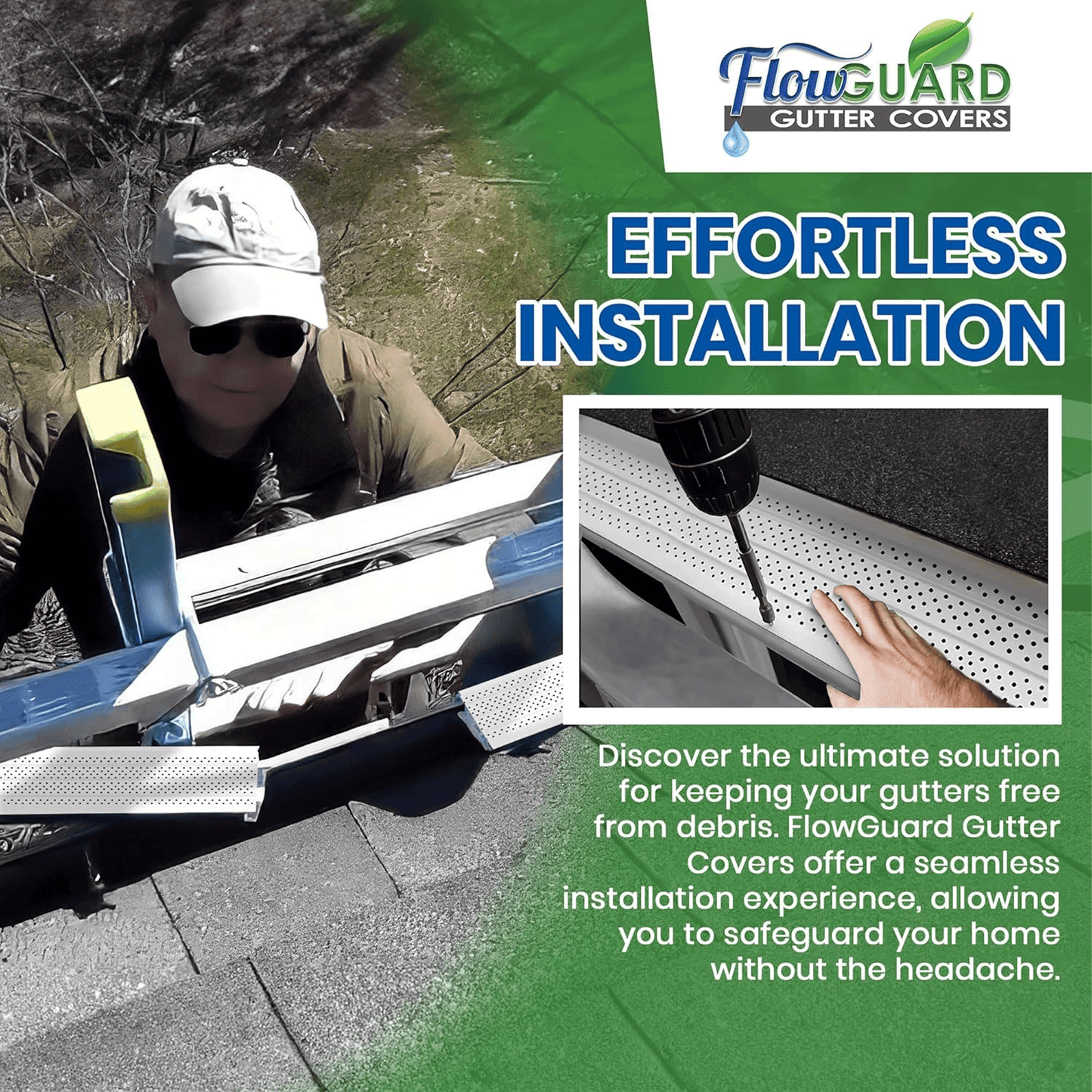 5" 6" SLIP UNDER FlowGuard USA Made Slip Under Shingle Professional DIY Universal 5 Inch & 6 Inch 50-Year Gutter Cover System - White - Aluminum Gutter Guards