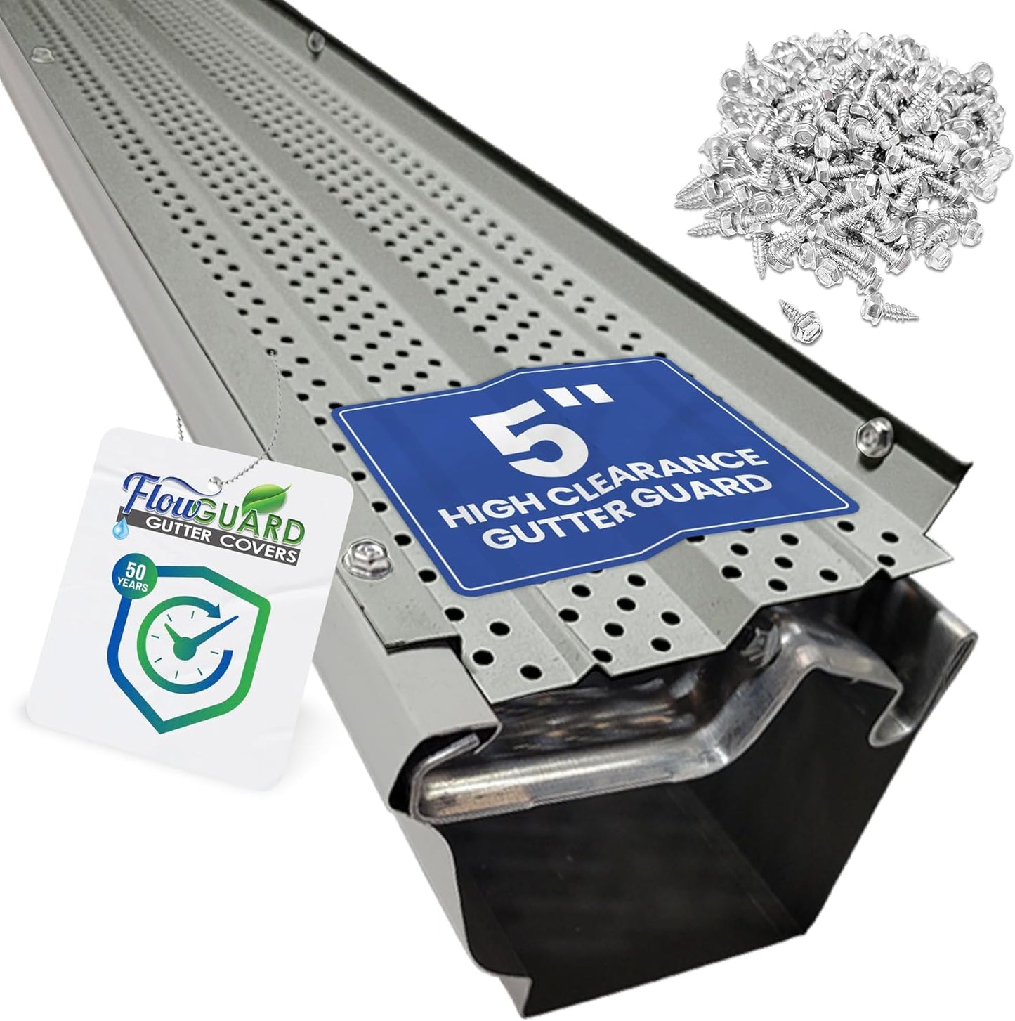 5"HIGH CLEARANCE RESIDENTIAL FlowGuard USA Made Professional DIY 5 Inch High Clearance 50-Year Gutter Cover System - Matte  - Aluminum Gutter Guards
