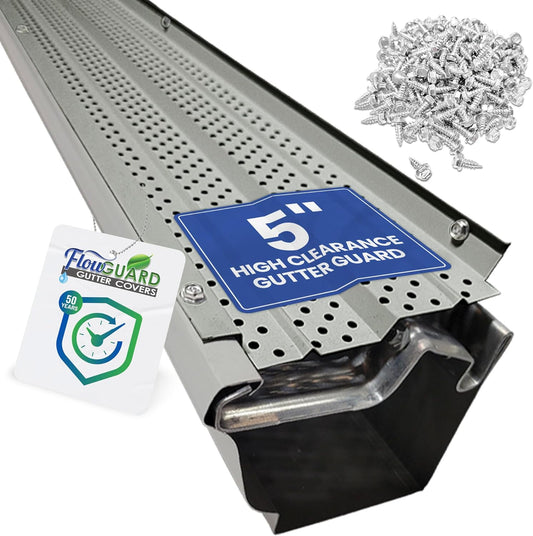 5"HIGH CLEARANCE RESIDENTIAL FlowGuard USA Made Professional DIY 5 Inch High Clearance 50-Year Gutter Cover System - Matte  - Aluminum Gutter Guards
