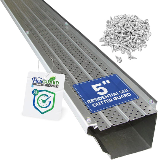 5" RESIDENTIAL FlowGuard USA Made Professional DIY 5 Inch 50-Year Gutter Cover System - Matte -Aluminum Gutter Guards