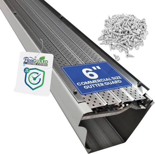 6" COMMERCIAL FlowGuard USA Made Professional DIY 6 Inch 50-Year Gutter Cover System - Matte - Aluminum Gutter Guards
