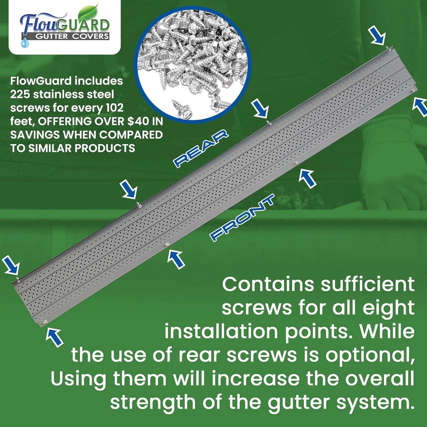 6" COMMERCIAL FlowGuard USA Made Professional DIY 6 Inch 50-Year Gutter Cover System - Matte - Aluminum Gutter Guards
