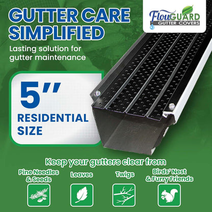 5" RESIDENTIAL FlowGuard USA Made Professional DIY 5 Inch 50-Year Gutter Cover System - Thermal Thaw Black -Aluminum Gutter Guards