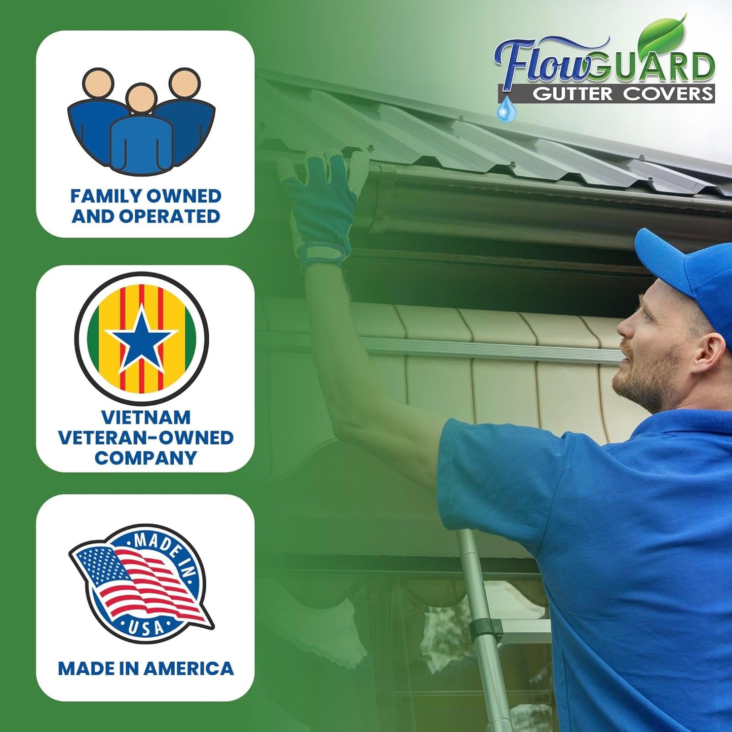 5" RESIDENTIAL FlowGuard USA Made Professional DIY 5 Inch 50-Year Gutter Cover System - White -Aluminum Gutter Guards