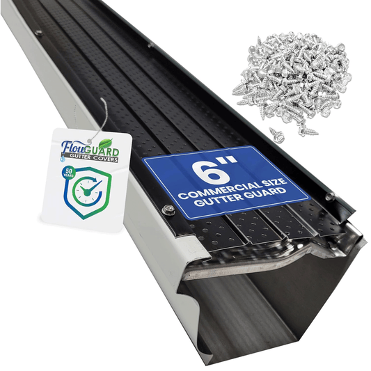 6"COMMERCIAL FlowGuard USA Made Professional DIY 6 Inch 50-Year Gutter Cover System - Thermal Thaw Black - Aluminum Gutter Guards