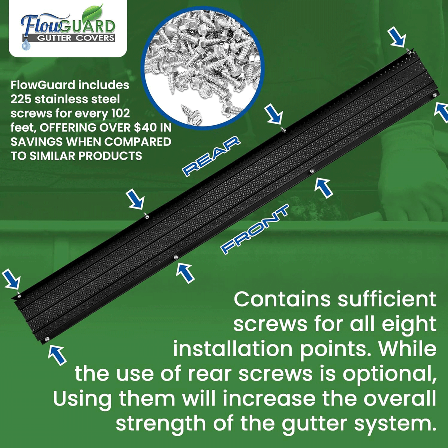 6"COMMERCIAL FlowGuard USA Made Professional DIY 6 Inch 50-Year Gutter Cover System - Thermal Thaw Black - Aluminum Gutter Guards