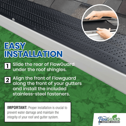 5" 6" SLIP UNDER FlowGuard USA Made Slip Under Shingle Professional DIY Universal 5 Inch & 6 Inch 50-Year Gutter Cover System - Thermal Thaw Black - Aluminum Gutter Guards