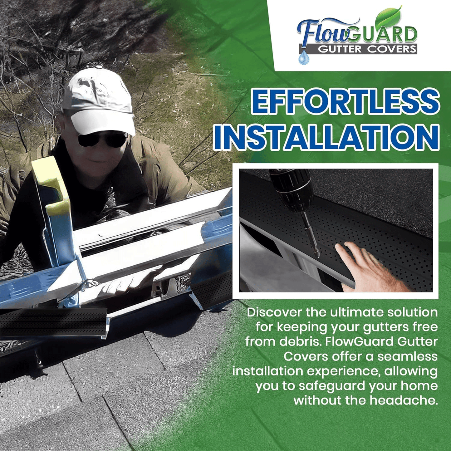 5" 6" SLIP UNDER FlowGuard USA Made Slip Under Shingle Professional DIY Universal 5 Inch & 6 Inch 50-Year Gutter Cover System - Thermal Thaw Black - Aluminum Gutter Guards