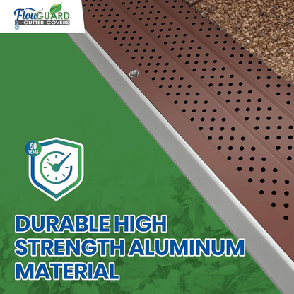 5" 6" SLIP UNDER FlowGuard USA Made Slip Under Shingle Professional DIY Universal 5 Inch & 6 Inch 50-Year Gutter Cover System - Brown - Aluminum Gutter Guards