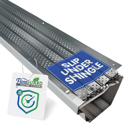 5" 6" SLIP UNDER FlowGuard USA Made Slip Under Shingle Professional DIY Universal 5 Inch & 6 Inch 50-Year Gutter Cover System - Matte - Aluminum Gutter Guards