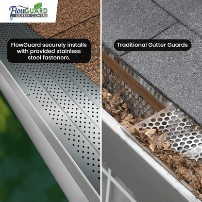 5" 6" SLIP UNDER FlowGuard USA Made Slip Under Shingle Professional DIY Universal 5 Inch & 6 Inch 50-Year Gutter Cover System - Matte - Aluminum Gutter Guards