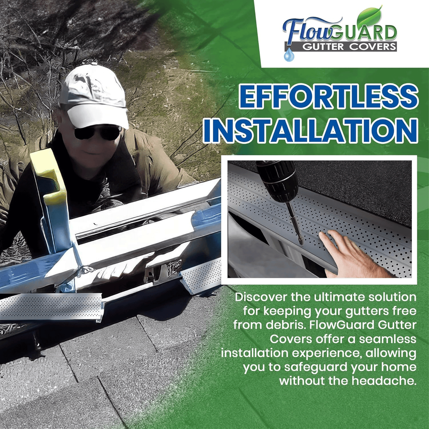 5" 6" SLIP UNDER FlowGuard USA Made Slip Under Shingle Professional DIY Universal 5 Inch & 6 Inch 50-Year Gutter Cover System - Matte - Aluminum Gutter Guards