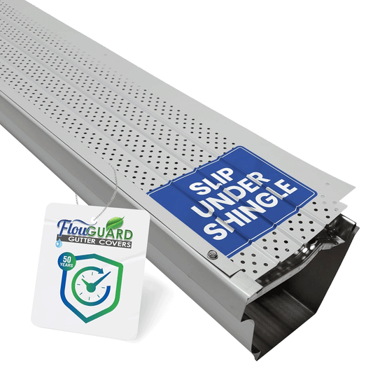5" 6" SLIP UNDER FlowGuard USA Made Slip Under Shingle Professional DIY Universal 5 Inch & 6 Inch 50-Year Gutter Cover System - White - Aluminum Gutter Guards